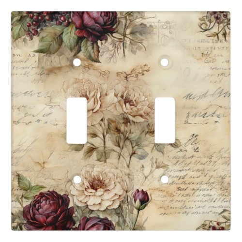 Vintage Parchment Love Letter with Flowers 7 Light Switch Cover