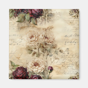 Vintage Parchment Love Letter with Flowers (7) Magnet