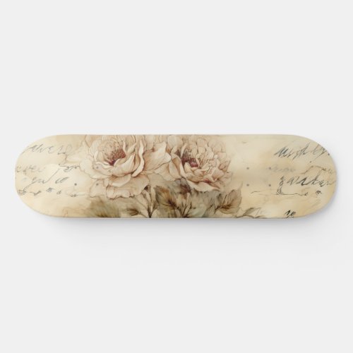 Vintage Parchment Love Letter with Flowers 7 Skateboard