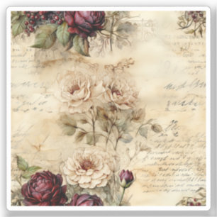 Vintage Parchment Love Letter with Flowers (7) Sticker