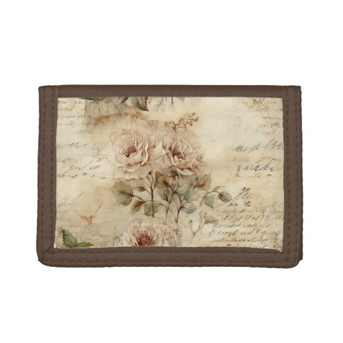 Vintage Parchment Love Letter with Flowers 7 Trifold Wallet