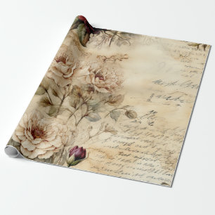 Vintage Parchment Love Letter with Flowers (7) Wrapping Paper