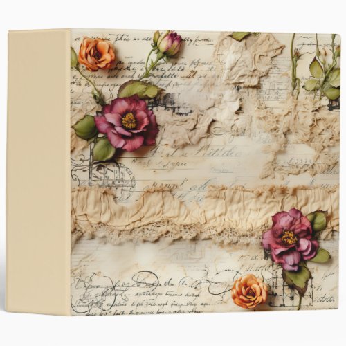 Vintage Parchment Love Letter with Flowers 8 3 Ring Binder