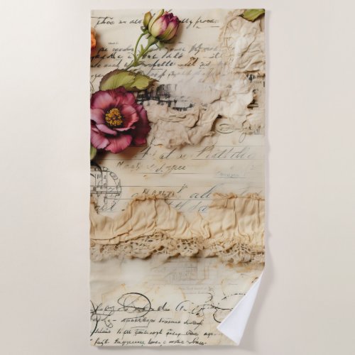Vintage Parchment Love Letter with Flowers 8 Beach Towel