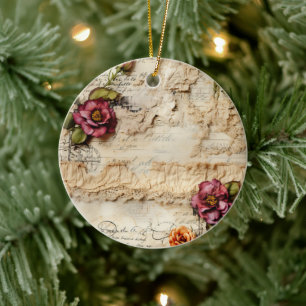 Vintage Parchment Love Letter with Flowers (8) Ceramic Ornament