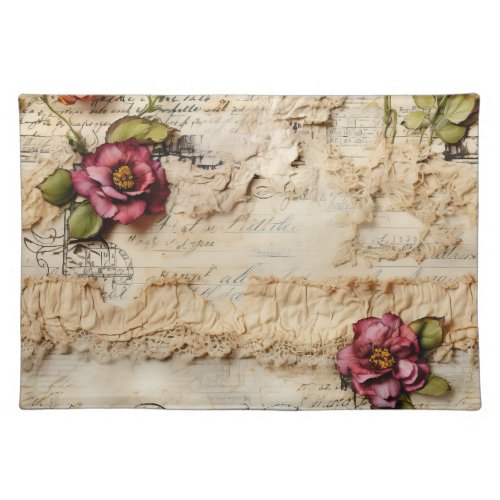 Vintage Parchment Love Letter with Flowers 8 Cloth Placemat