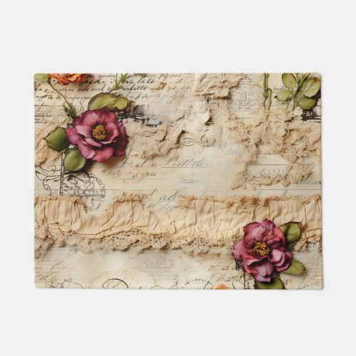 Vintage Parchment Love Letter with Flowers 8 Doormat