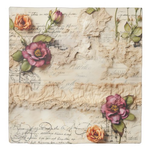 Vintage Parchment Love Letter with Flowers 8 Duvet Cover