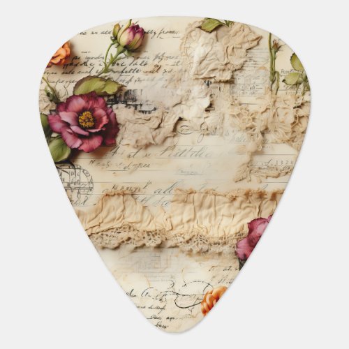 Vintage Parchment Love Letter with Flowers 8 Guitar Pick