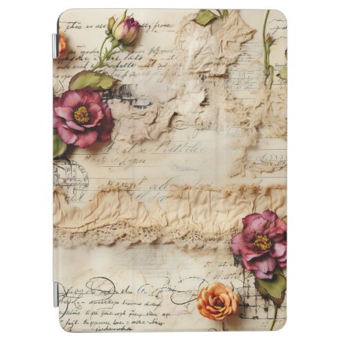 Vintage Parchment Love Letter with Flowers 8 iPad Air Cover
