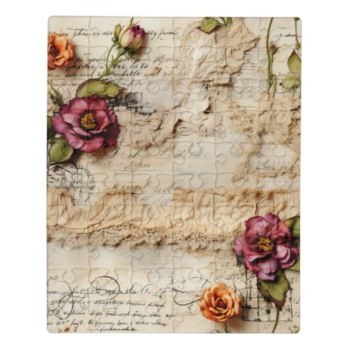 Vintage Parchment Love Letter with Flowers 8 Jigsaw Puzzle