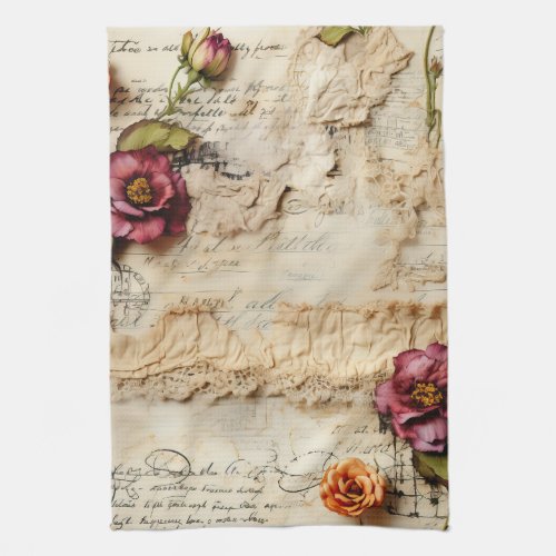 Vintage Parchment Love Letter with Flowers 8 Kitchen Towel