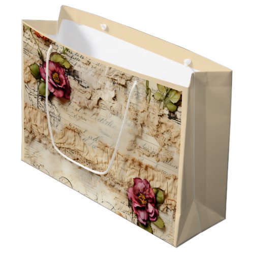 Vintage Parchment Love Letter with Flowers 8 Large Gift Bag