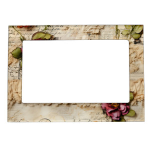 Vintage Parchment Love Letter with Flowers (8) Magnetic Frame