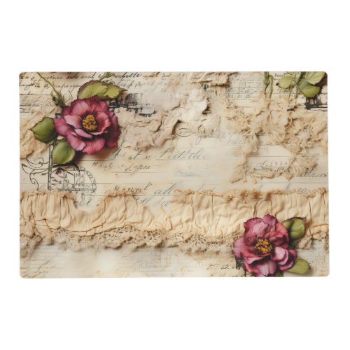 Vintage Parchment Love Letter with Flowers 8 Placemat