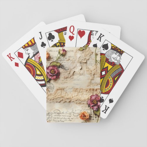 Vintage Parchment Love Letter with Flowers 8 Playing Cards