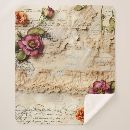 Vintage Parchment Love Letter with Flowers 8 Sherpa Blanket