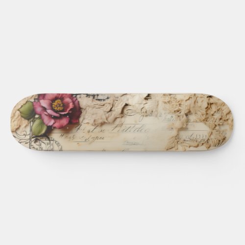 Vintage Parchment Love Letter with Flowers 8 Skateboard