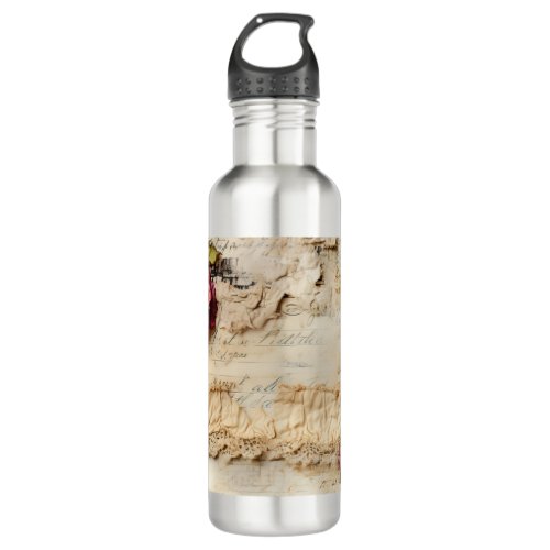 Vintage Parchment Love Letter with Flowers 8 Stainless Steel Water Bottle