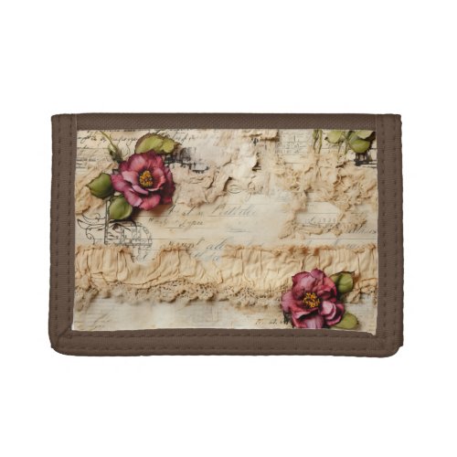 Vintage Parchment Love Letter with Flowers 8 Trifold Wallet