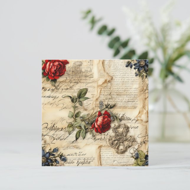 Vintage Parchment Love Letter with Flowers (9) (Standing Front)