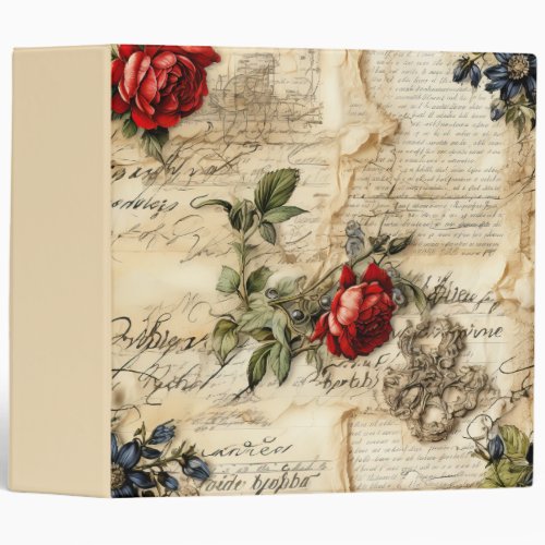 Vintage Parchment Love Letter with Flowers 9 3 Ring Binder