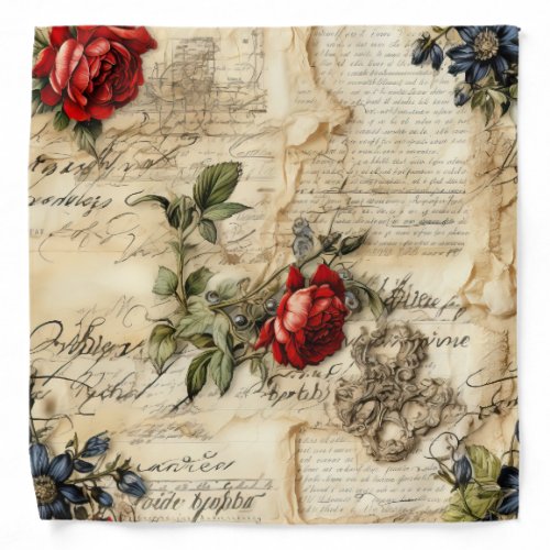 Vintage Parchment Love Letter with Flowers 9 Bandana