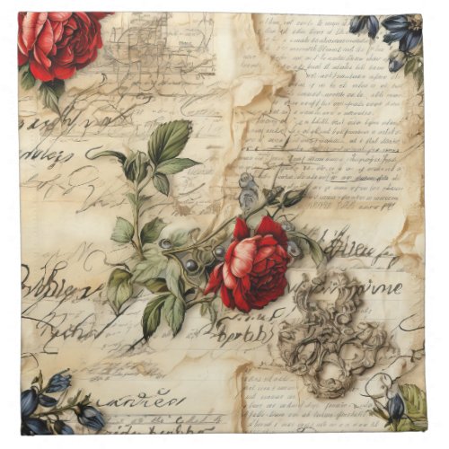 Vintage Parchment Love Letter with Flowers 9 Cloth Napkin