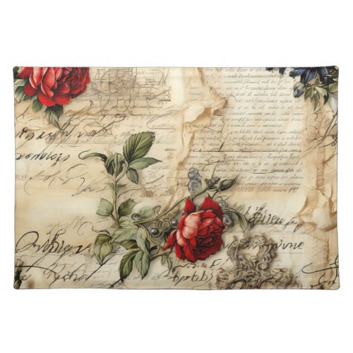 Vintage Parchment Love Letter with Flowers 9 Cloth Placemat