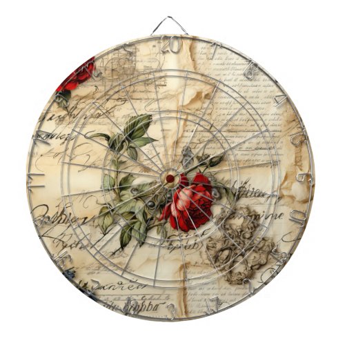 Vintage Parchment Love Letter with Flowers 9 Dart Board