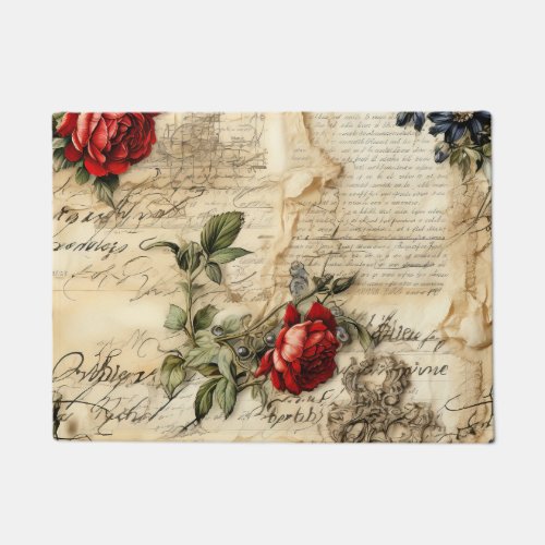 Vintage Parchment Love Letter with Flowers 9 Doormat