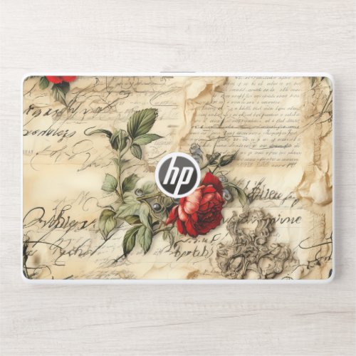 Vintage Parchment Love Letter with Flowers 9 HP Laptop Skin