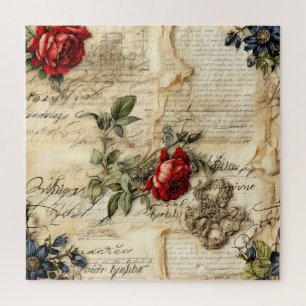 Vintage Parchment Love Letter with Flowers (9) Jigsaw Puzzle