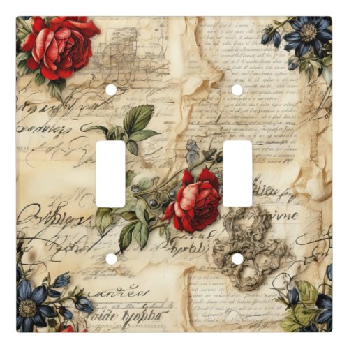 Vintage Parchment Love Letter with Flowers 9 Light Switch Cover