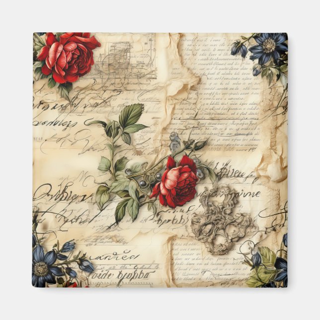 Vintage Parchment Love Letter with Flowers (9) Magnet (Front)