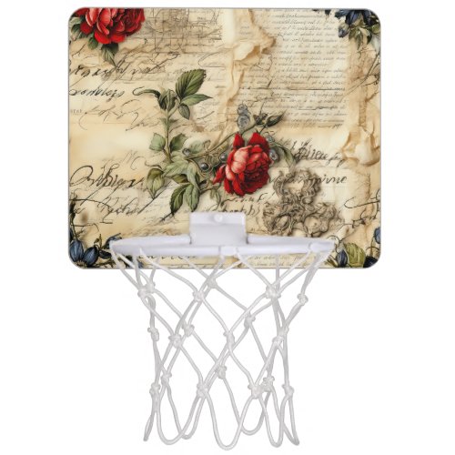 Vintage Parchment Love Letter with Flowers 9 Mini Basketball Hoop