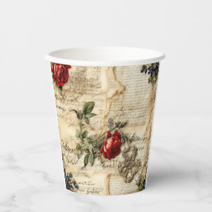 Vintage Parchment Love Letter with Flowers (9) Paper Cups