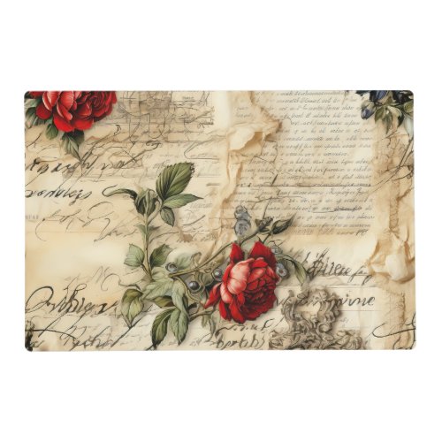 Vintage Parchment Love Letter with Flowers 9 Placemat