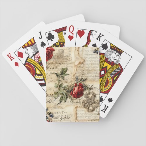 Vintage Parchment Love Letter with Flowers 9 Playing Cards