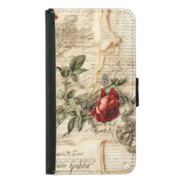 Vintage Parchment Love Letter with Flowers (9) Samsung Galaxy S5 Wallet Case