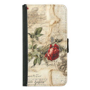 Vintage Parchment Love Letter with Flowers (9) Samsung Galaxy S5 Wallet Case