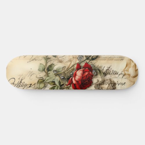 Vintage Parchment Love Letter with Flowers 9 Skateboard