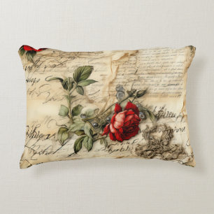 Vintage Parchment Love Letter with Flowers Accent Pillow
