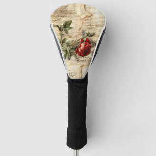 Vintage Parchment Love Letter with Flowers Golf Head Cover