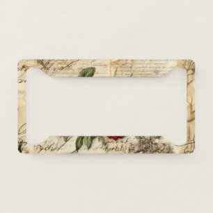 Vintage Parchment Love Letter with Flowers License Plate Frame