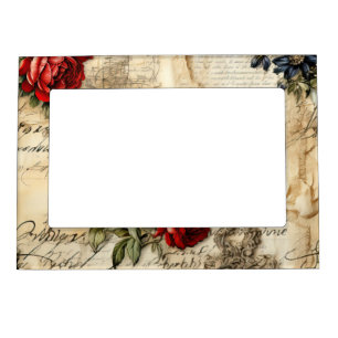Vintage Parchment Love Letter with Flowers Magnetic Frame