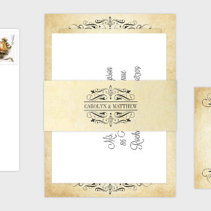 Vintage Parchment Monogram Wedding Invitation Belly Band