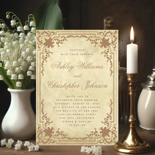 Vintage Parchment Ornate Frame Elegant Wedding Invitation