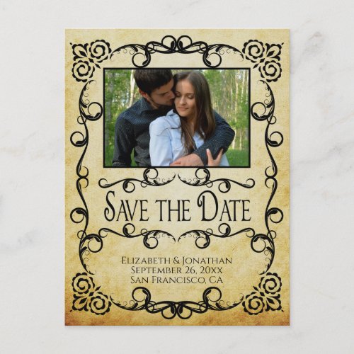 Vintage Parchment Ornate Wedding Save the Date Postcard