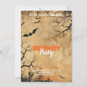Vintage Parchment Paper Bats Scary Halloween Party Invitation